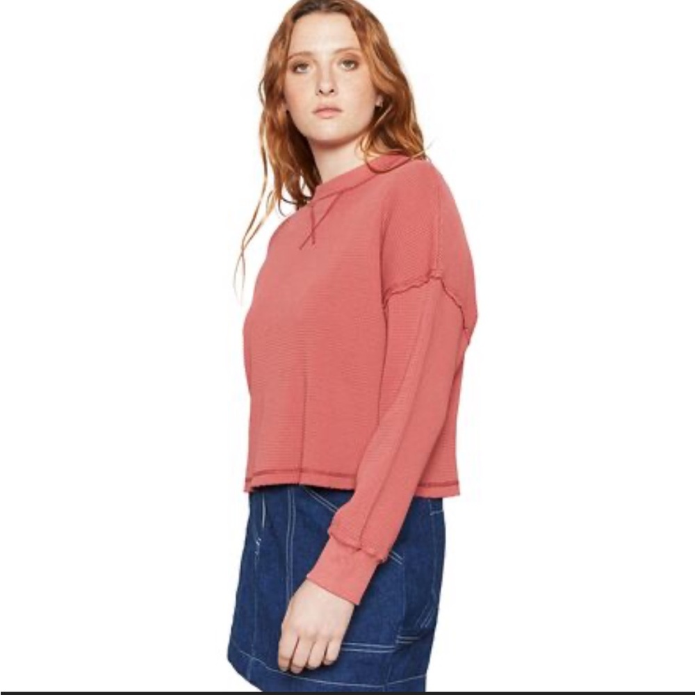 Back beat co. cropped waffle long sleeve shirt
